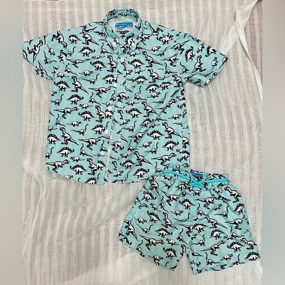 Beach Bros Kids' Chevron Dino Cabana Shirt & Shorts Set, size 4T